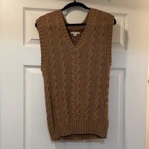 American Eagle Outfitters Brown Cable Knit V-Neck Sweater Vest